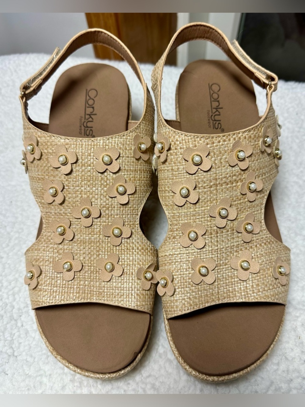 Corkys Women's Carley Raffia Floral Slingback Wedge Sandal size 11 - Picture 2 of 12